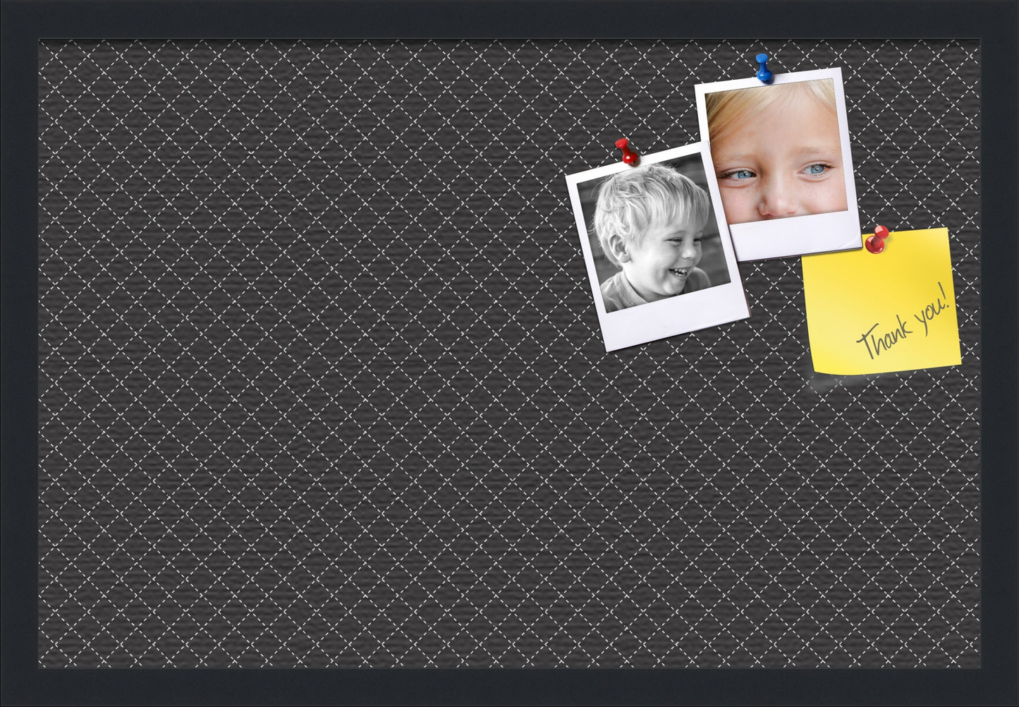 PinPix 24x16 inch Cork Bulletin Board. This Decorative Framed Pin Board Comes with Diamond Pattern In Black Design and Satin Black. Ideal for Home, Office Decor or School (PinPix-120)