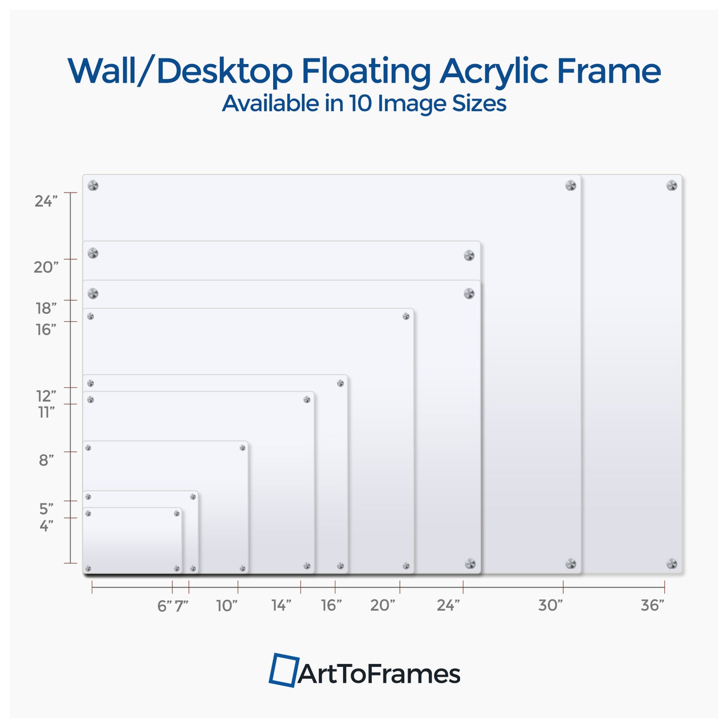 ArtToFrames 11x14 inch Floating Acrylic Frame (Full Size 15x18) Double Panel Picture Frame, with Chrome Standoff Hardware, 1 Piece