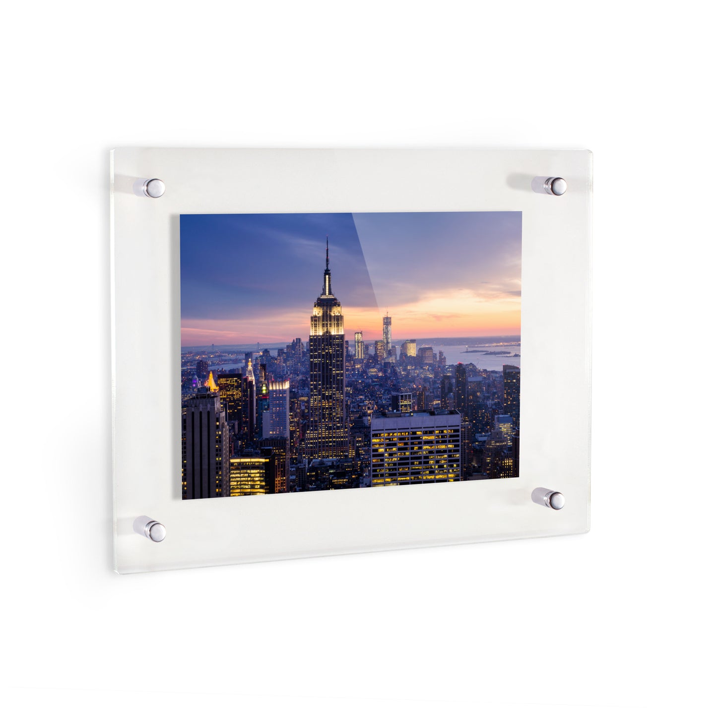 ArtToFrames 11x14 inch Floating Acrylic Frame (Full Size 15x18) Double Panel Picture Frame, with Chrome Standoff Hardware, 1 Piece